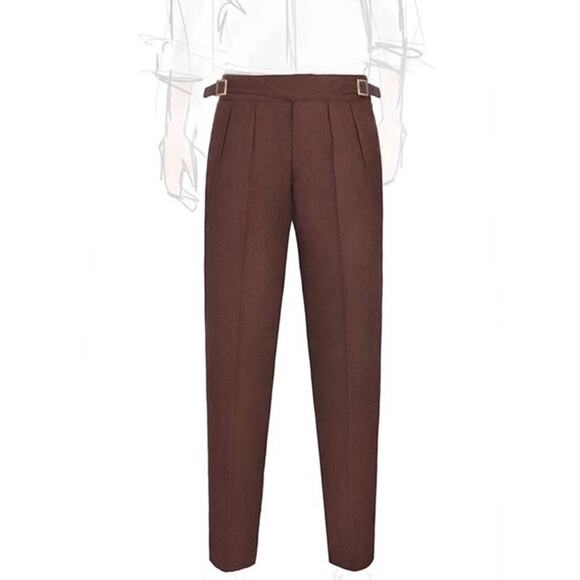 RUBINACCI Napoli Euro 44 Limited Edition Burgundy Flannel Manny Trousers Wool - Picture 1 of 16
